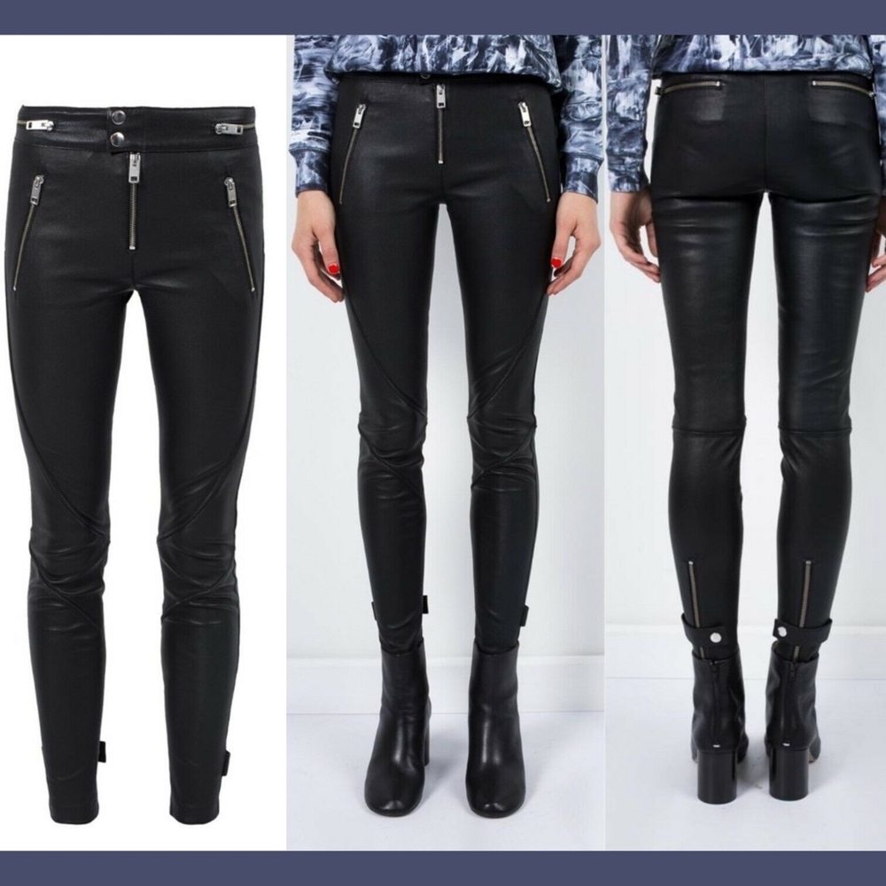 NWT $998 Diesel 'L-Elide' Leather Pants w/ Zipper-Detail in Black [SZ 26‎ ]